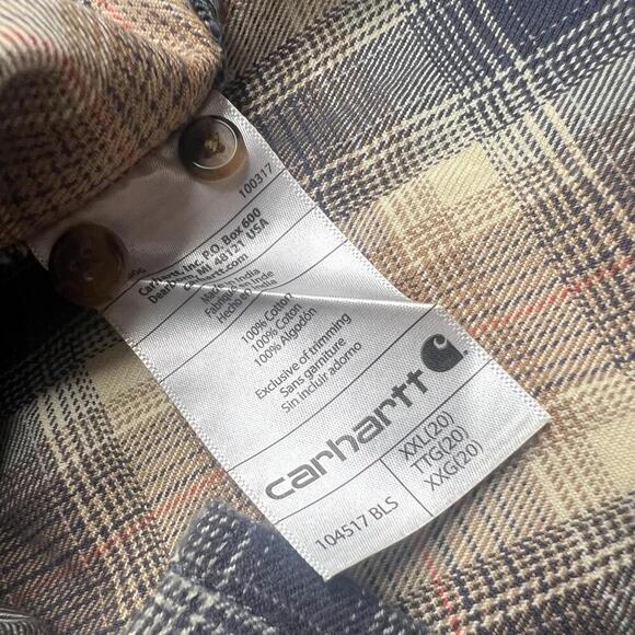 Carhartt Women’s XXL Plaid Flannel Shirt Jacket Hoodie 100% Cotton – Brown/Beige - Picture 11 of 12